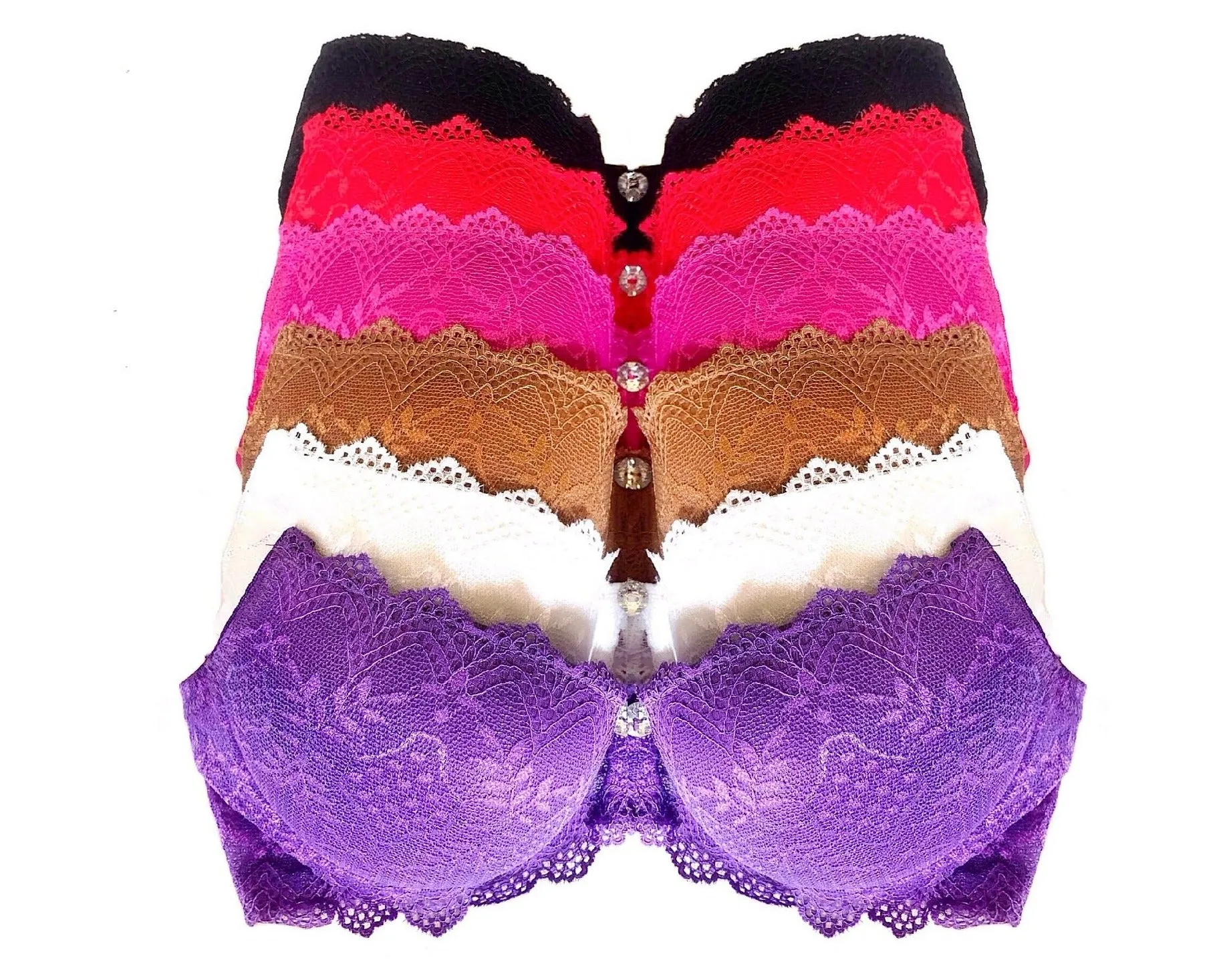 Scallop Lace Bras with Rhinestone Center