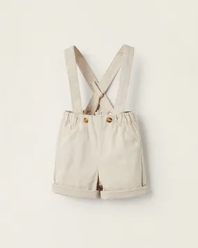 Shorts with Removable Straps for Newborns, Beige