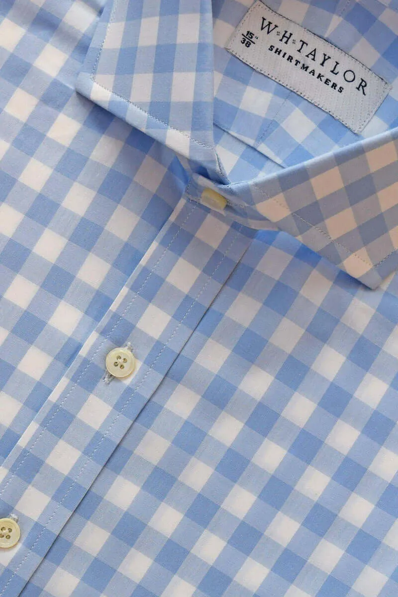Sky Large Gingham Check Poplin Men's Bespoke Shirt