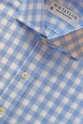 Sky Large Gingham Check Poplin Men's Bespoke Shirt