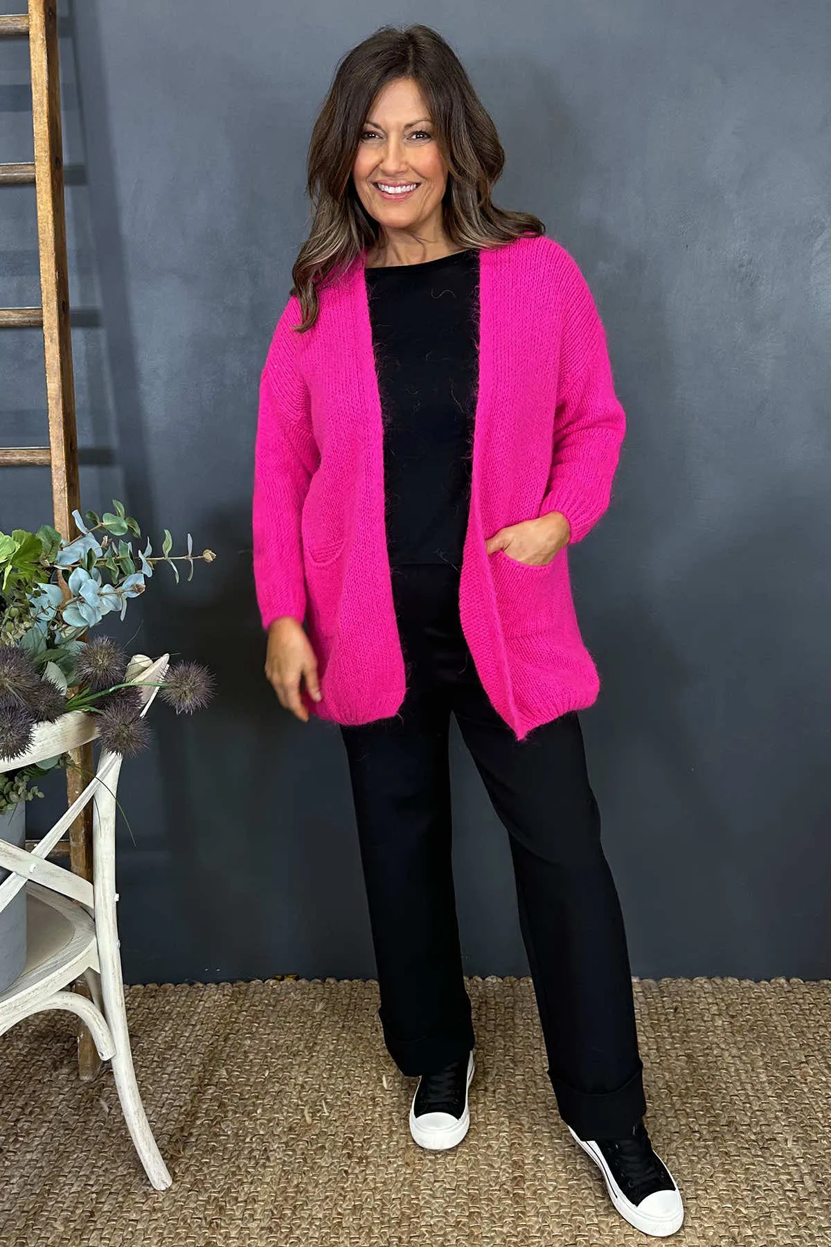 Spencer Knitted Pocket Cardigan Fuchsia