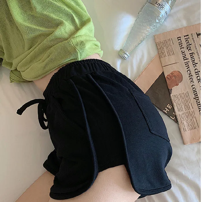 spring and summer wear high waist slim sports pants solid color student all-match casual shorts women's