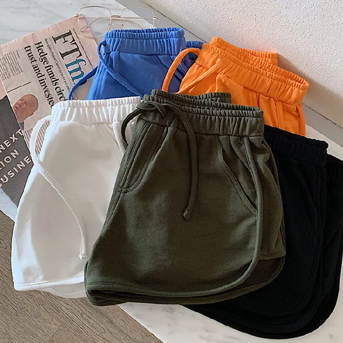 spring and summer wear high waist slim sports pants solid color student all-match casual shorts women's