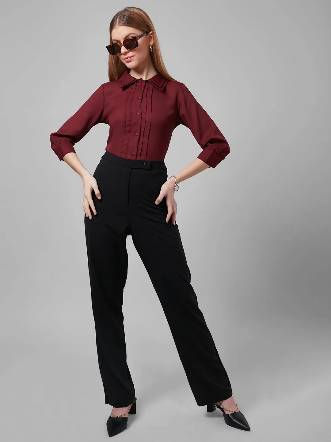 Style Quotient Women Maroon Solid Shirts