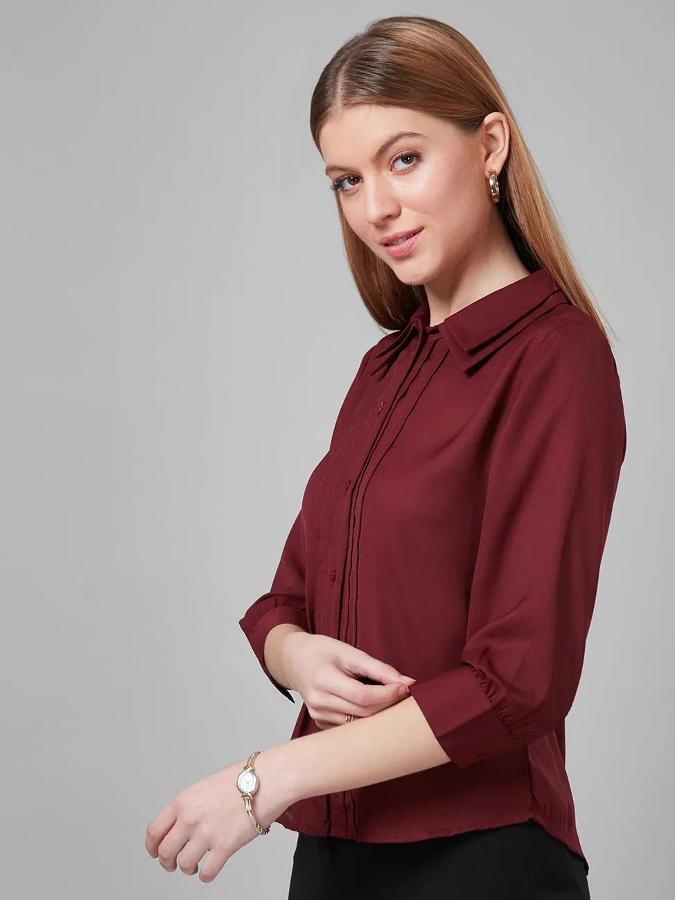 Style Quotient Women Maroon Solid Shirts