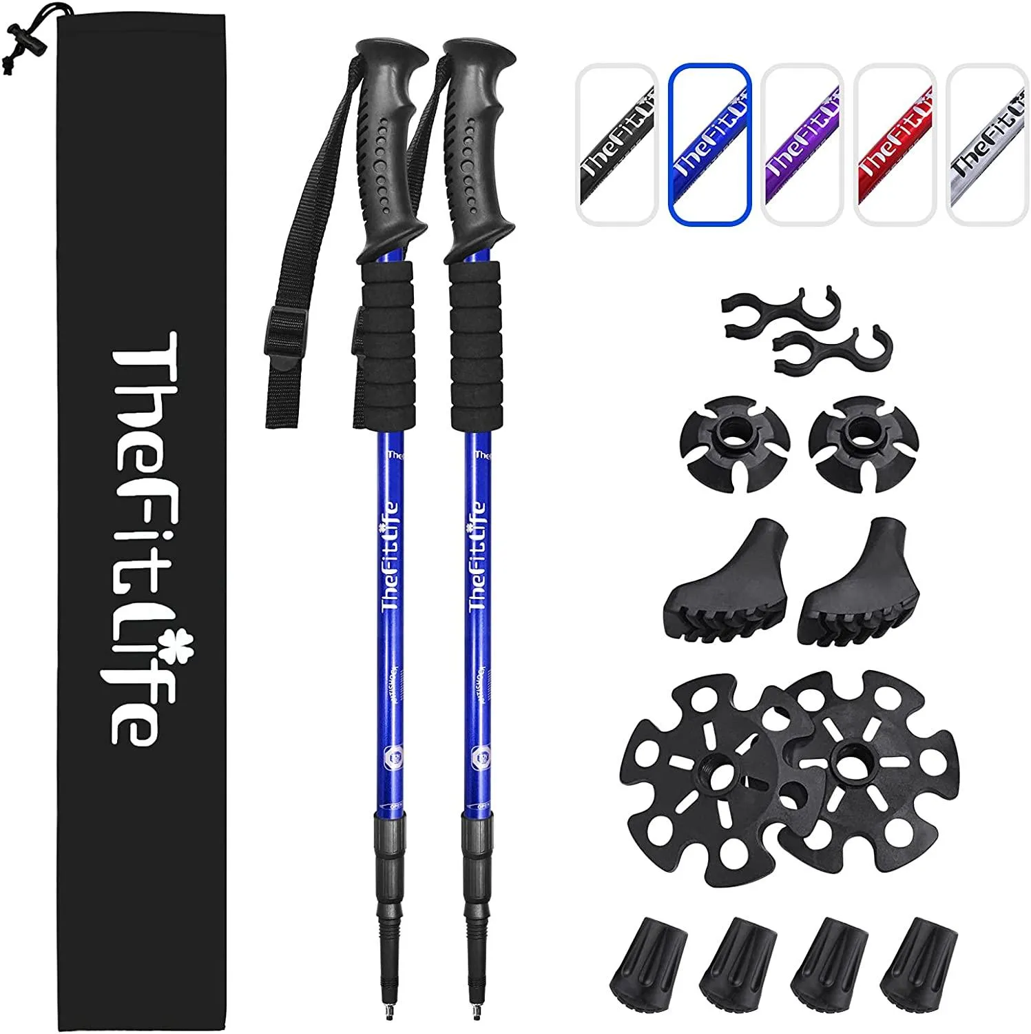 TheFitLife Hiking Walking Trekking Poles - 2 Pack With Antishock And Quick Lock System, Telescopic, Collapsible, Ultralight For Hiking, Camping, Mountaineering, Backpacking, Walking, Trekking