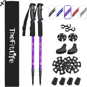 TheFitLife Hiking Walking Trekking Poles - 2 Pack With Antishock And Quick Lock System, Telescopic, Collapsible, Ultralight For Hiking, Camping, Mountaineering, Backpacking, Walking, Trekking
