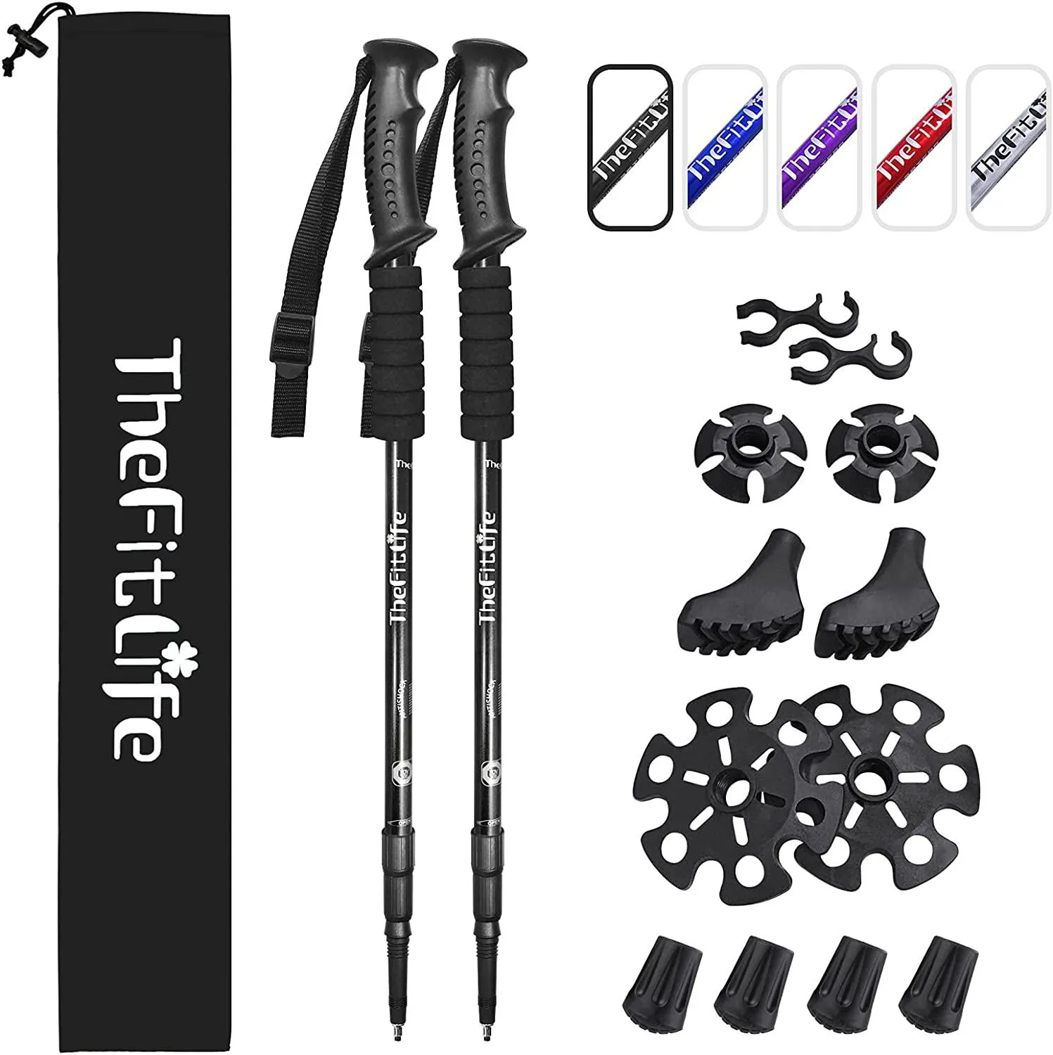 TheFitLife Hiking Walking Trekking Poles - 2 Pack With Antishock And Quick Lock System, Telescopic, Collapsible, Ultralight For Hiking, Camping, Mountaineering, Backpacking, Walking, Trekking