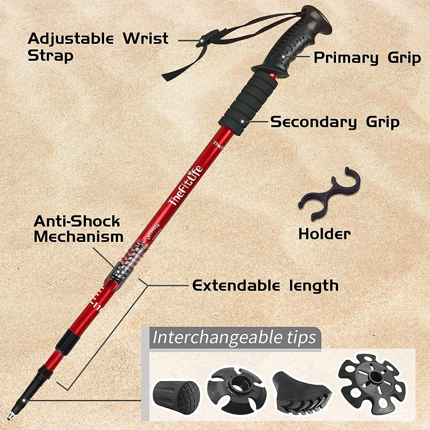 TheFitLife Hiking Walking Trekking Poles - 2 Pack With Antishock And Quick Lock System, Telescopic, Collapsible, Ultralight For Hiking, Camping, Mountaineering, Backpacking, Walking, Trekking