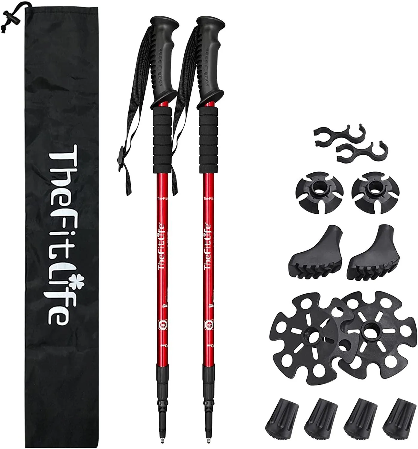TheFitLife Hiking Walking Trekking Poles - 2 Pack With Antishock And Quick Lock System, Telescopic, Collapsible, Ultralight For Hiking, Camping, Mountaineering, Backpacking, Walking, Trekking