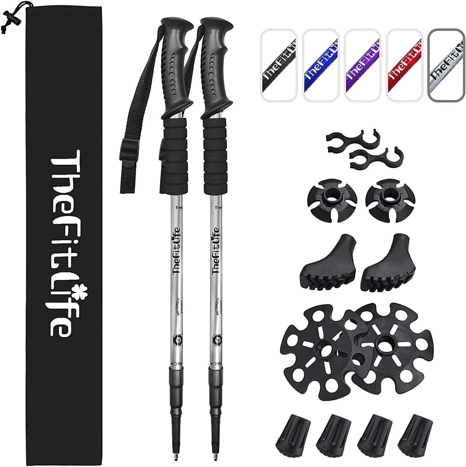 TheFitLife Hiking Walking Trekking Poles - 2 Pack With Antishock And Quick Lock System, Telescopic, Collapsible, Ultralight For Hiking, Camping, Mountaineering, Backpacking, Walking, Trekking