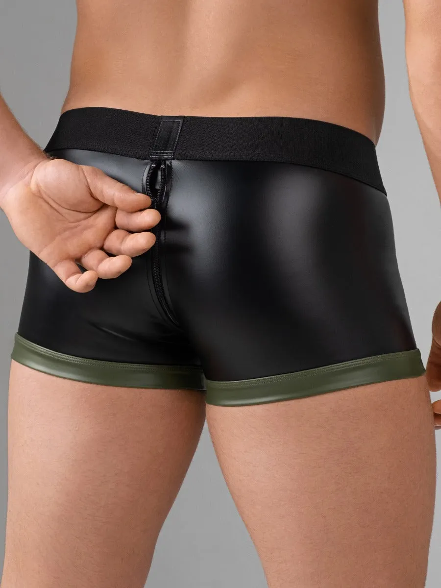Trunk Shorts with Detachable Codpiece in Black & Green