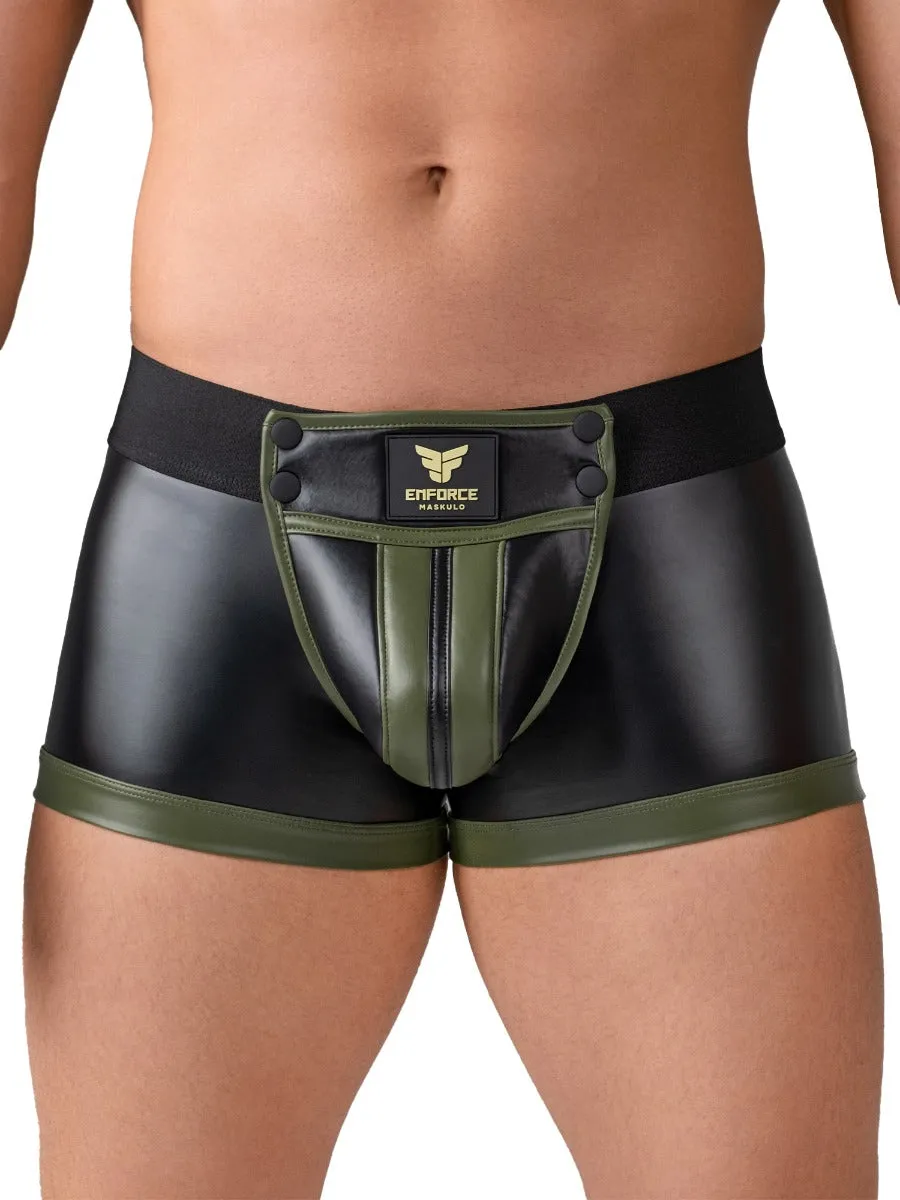 Trunk Shorts with Detachable Codpiece in Black & Green