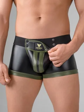 Trunk Shorts with Detachable Codpiece in Black & Green