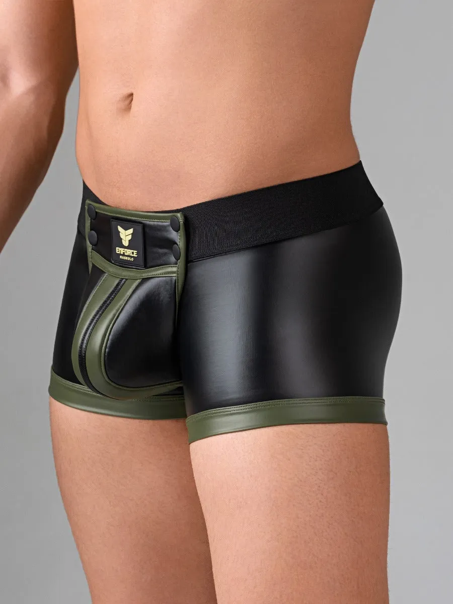 Trunk Shorts with Detachable Codpiece in Black & Green