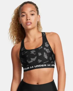 UA Women's Crossback Mid Print sports bra Black