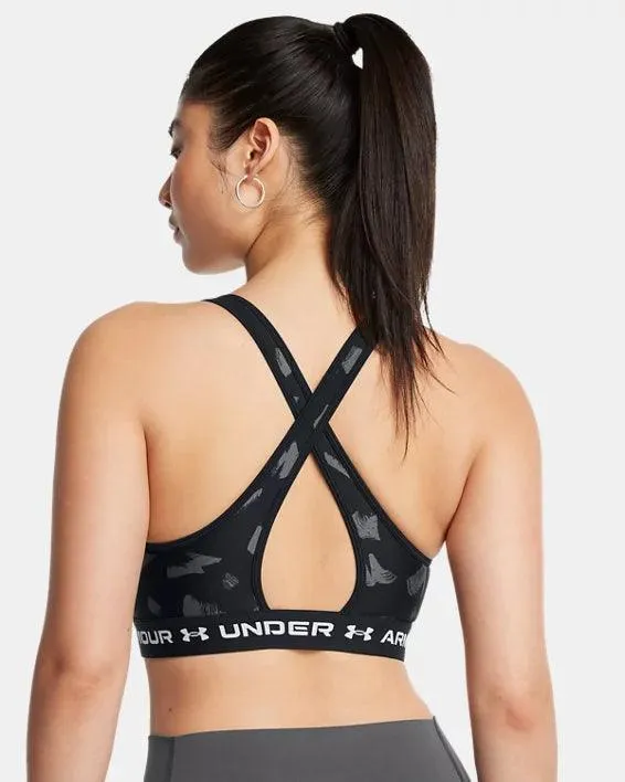 UA Women's Crossback Mid Print sports bra Black