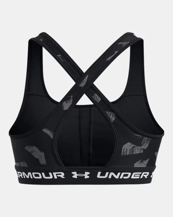 UA Women's Crossback Mid Print sports bra Black