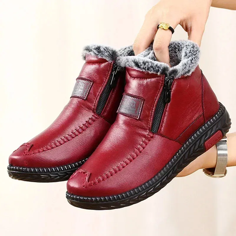 Women's Plush Ankle Snow Boots – Waterproof, Anti-Slip Winter Boots, Cotton Leather Casual Shoes, Warm Fur Lined Botas Mujer