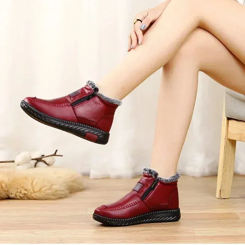 Women's Plush Ankle Snow Boots – Waterproof, Anti-Slip Winter Boots, Cotton Leather Casual Shoes, Warm Fur Lined Botas Mujer