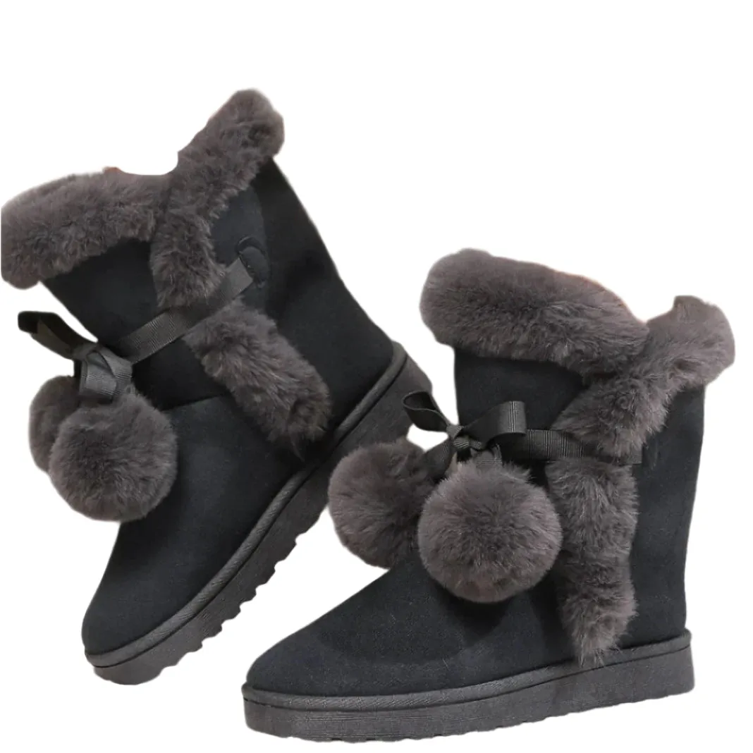 Women’s Winter Pompom Boots - Plus Velvet Warm Soft Sole Snow Boots for Indoor Walking Shoes, Zapatos De Mujer