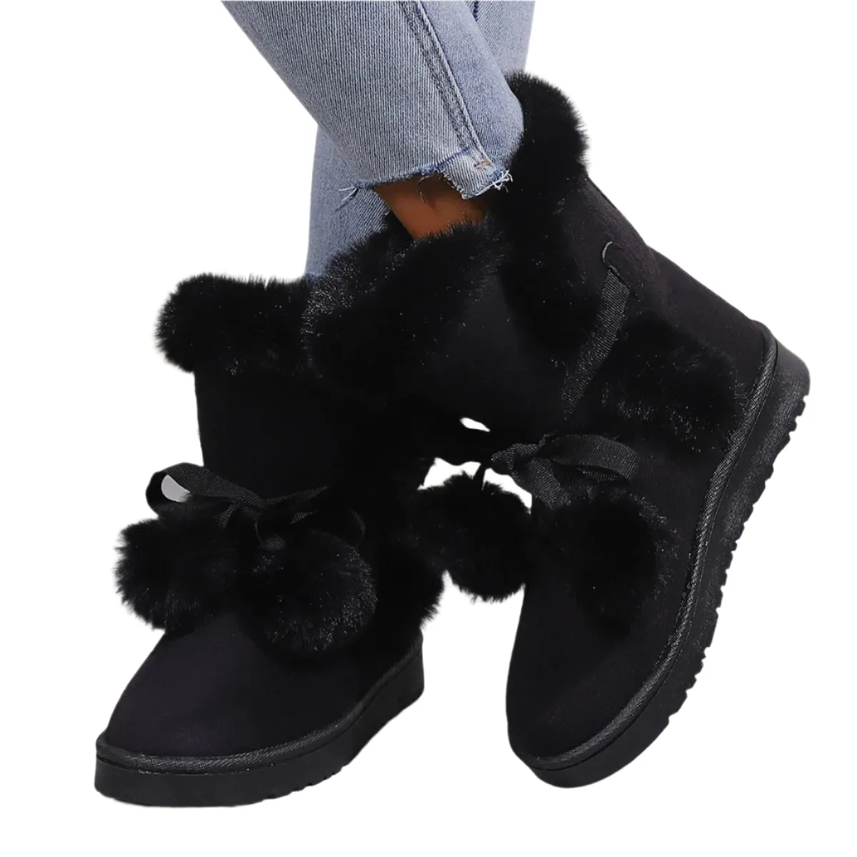 Women’s Winter Pompom Boots - Plus Velvet Warm Soft Sole Snow Boots for Indoor Walking Shoes, Zapatos De Mujer